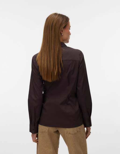 Vero Moda – Czekoladowa popelinowa koszula, 2 z 4