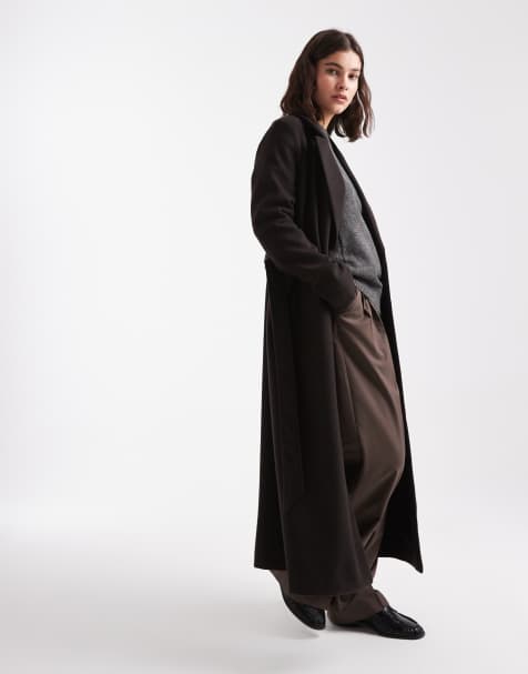 Vero Moda – Czekoladowobrązowy elegancki płaszcz maxi z paskiem - view 1