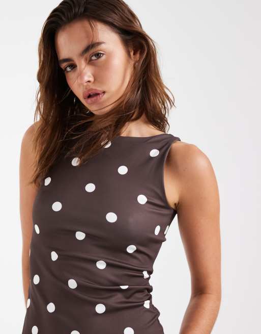 Vero Moda – Czekoladowy podkoszulek w kropki z kwadratowym dekoltem, 3 z 4