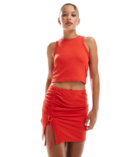 Vero Moda textured jersey beach mini skirt co-ord in red