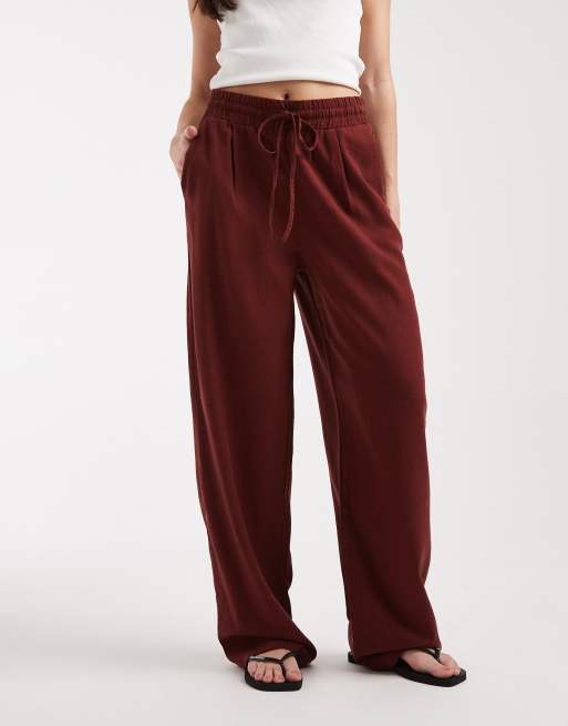 Vero Moda – Czerwone wiązane w talii spodnie z domieszką lnu, 2 z 5