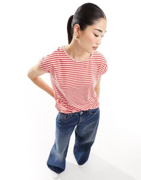 Vero Moda – Czerwono-biały T-shirt oversize w paski - view 1