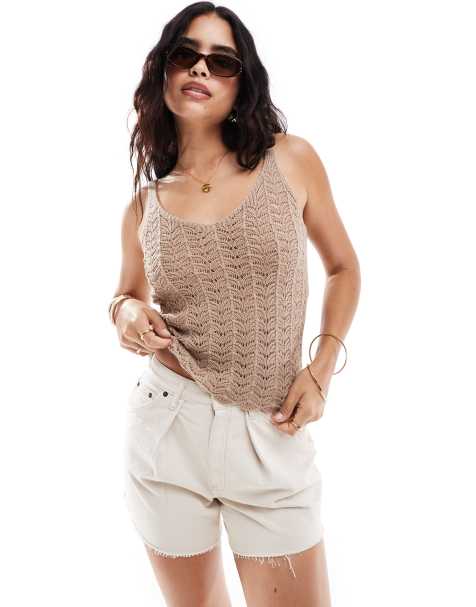 Vero Moda - Débardeur à col V en maille texturée - Beige - view 1