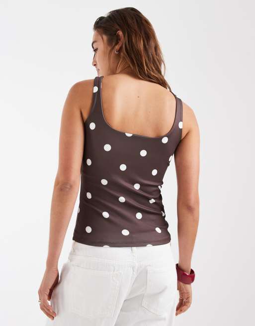 Vero Moda - Débardeur à pois avec encolure carrée - Chocolat, 4 de 4
