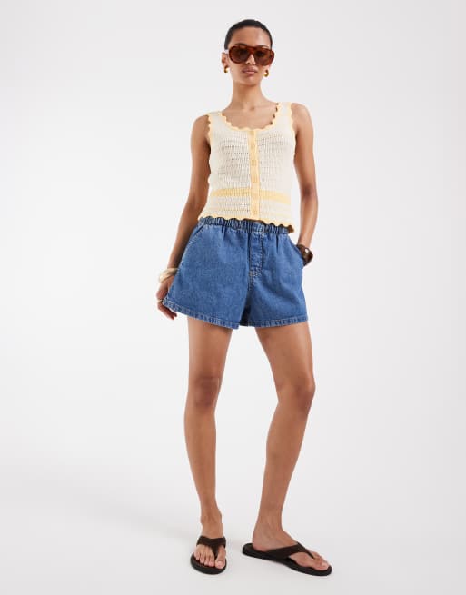 Vero Moda - Débardeur boutonné au crochet à coutures contrastantes - Crème et jaune, 2 de 4