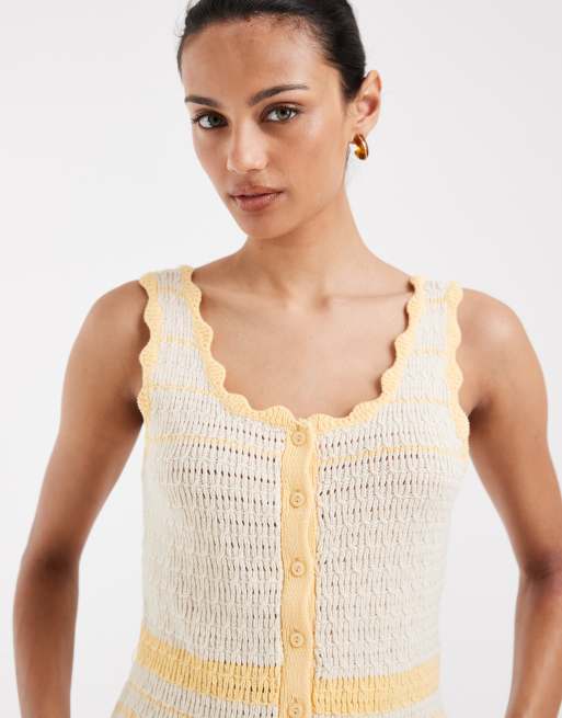 Vero Moda - Débardeur boutonné au crochet à coutures contrastantes - Crème et jaune, 3 de 4