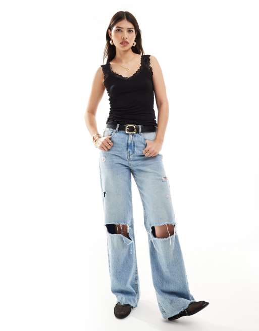 Vero Moda - Débardeur en jersey bordé de dentelle - Noir, 4 de 4