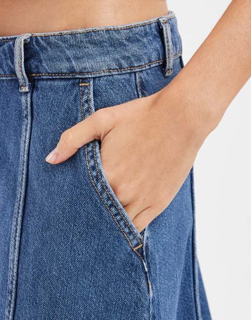 Vero Moda denim maxi-rok met naaddetail in middenblauw, 2 van 5