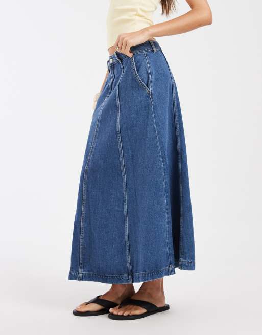 Vero Moda denim maxi-rok met naaddetail in middenblauw, 3 van 5