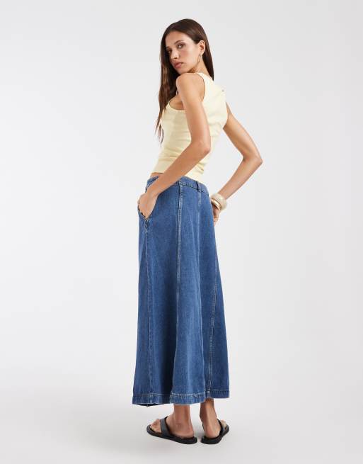 Vero Moda denim maxi-rok met naaddetail in middenblauw, 5 van 5