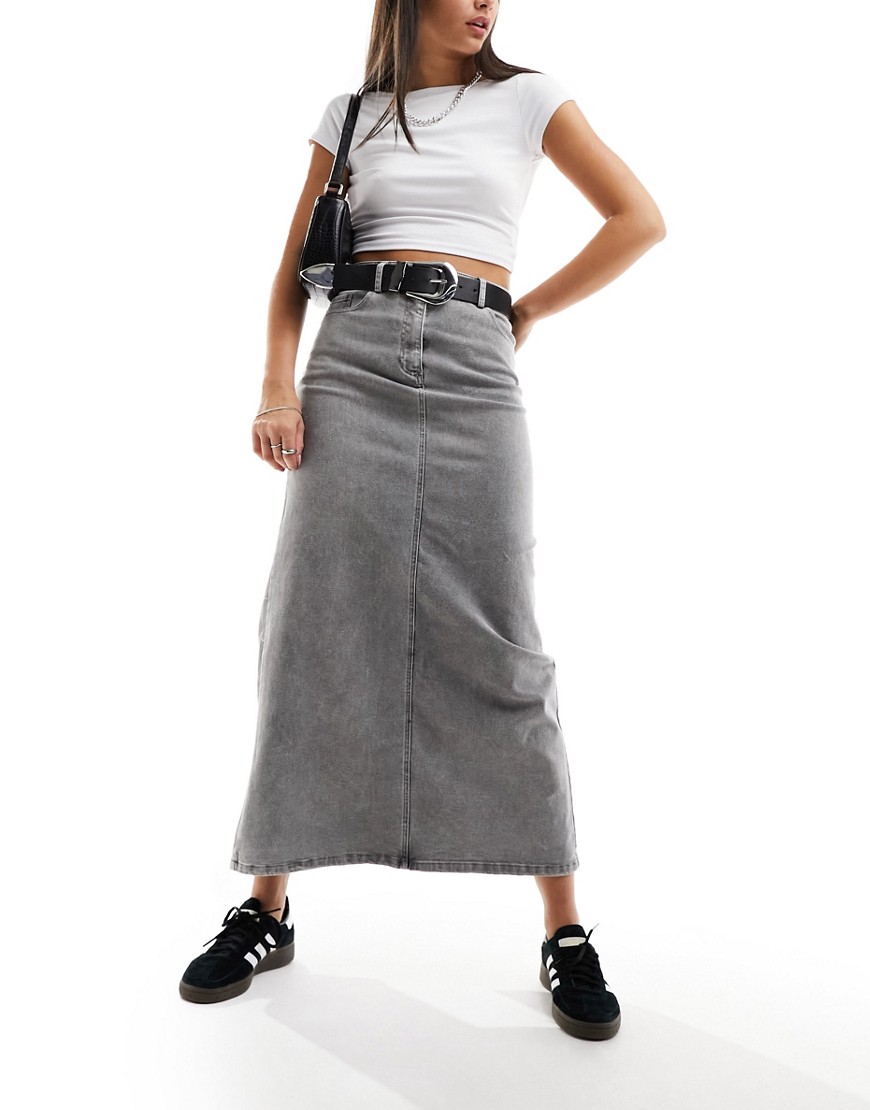 Vero Moda denim maxi skirt in washed grey