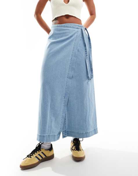 Vero Moda denim maxi wrap skirt in light blue - view 1