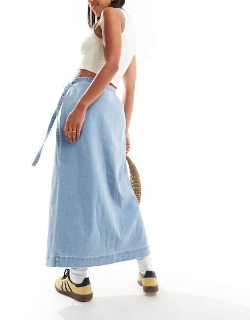 Denim wrap maxi skirt best sale