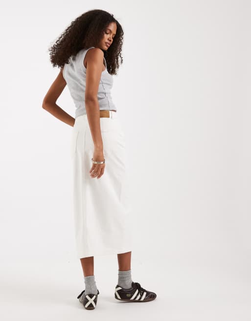 Vero Moda denim midaxi skirt with front split in ecru, 4 of 5