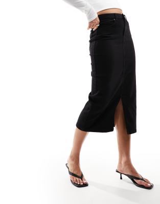 Vero Moda Denim Midi Skirt In Black