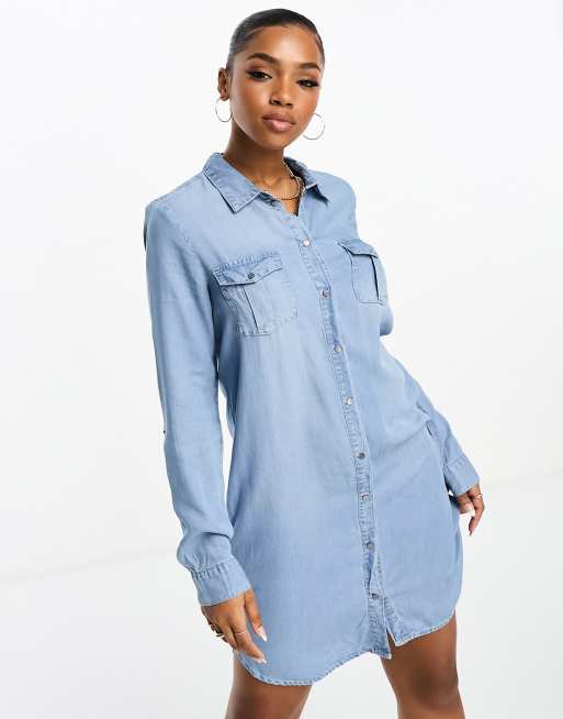 Buy Vero Moda Light Blue Wash Lightweight Denim Shirt Dress from