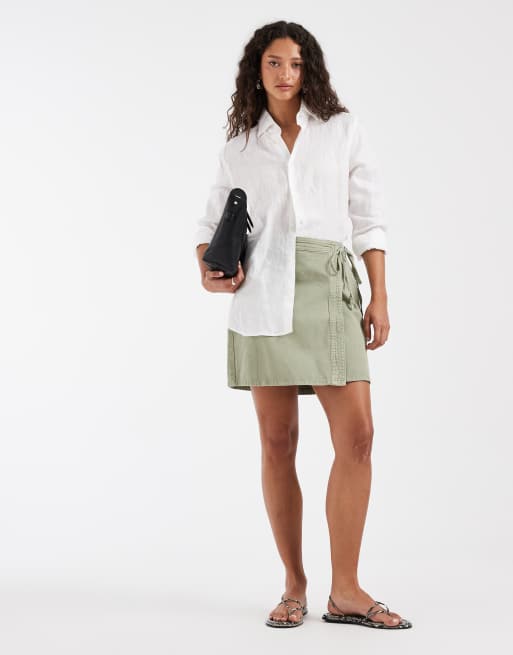 Vero Moda - Denim mini rok met overslag in lauriergroen, 2 van 5