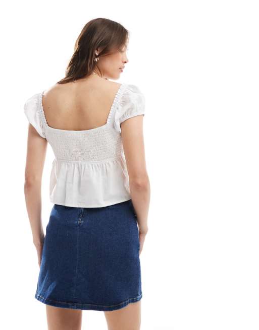 Vero Moda - Denim mini rok met stretch en inkeping aan de voorkant in donkerblauw, 4 van 5