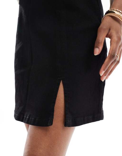 Vero Moda - Denim mini rok met stretch en inkeping aan de voorkant in zwart, 2 van 5