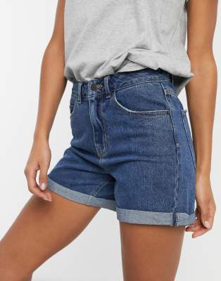 blue denim mom shorts