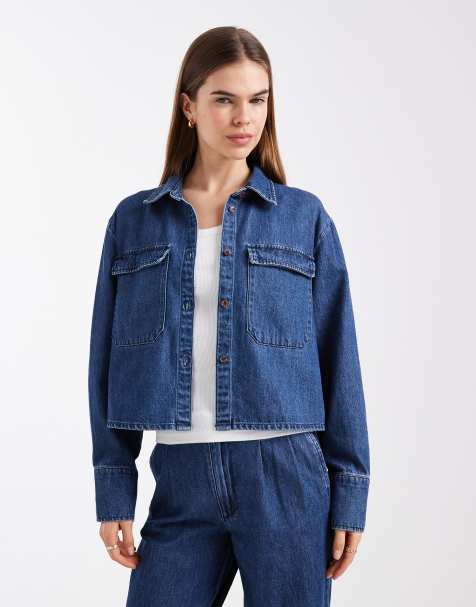 Vero Moda - Denim overhemd met utility-zakken in medium blauw, deel van co-ord set - view 1