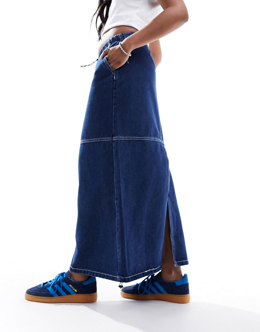 Vero Moda denim parachute maxi skirt in medium blue wash