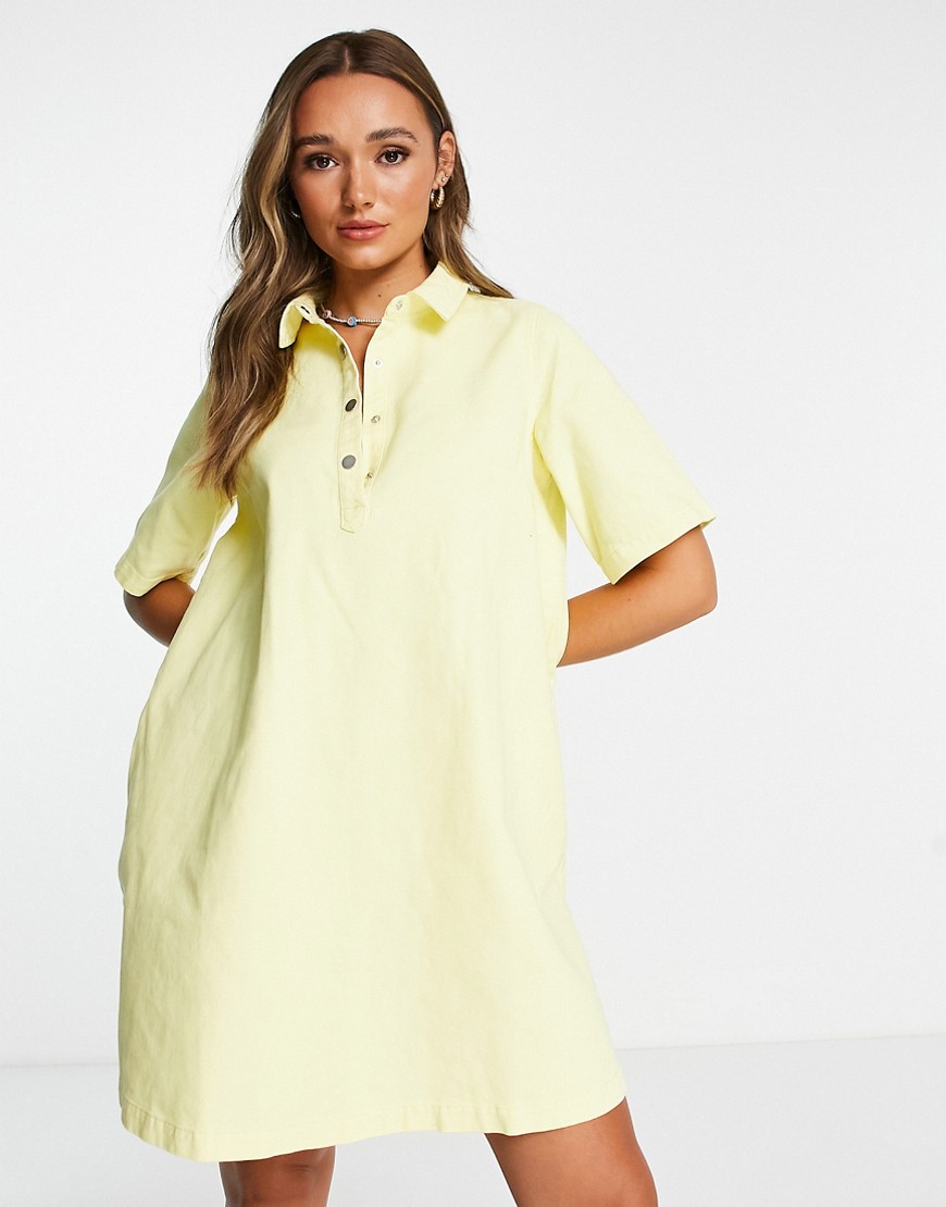 vero moda denim polo mini dress in yellow