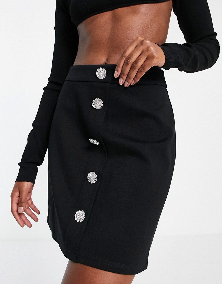 Vero Moda - Denim rok met decoratieve knopen in zwart, deel van combi-set