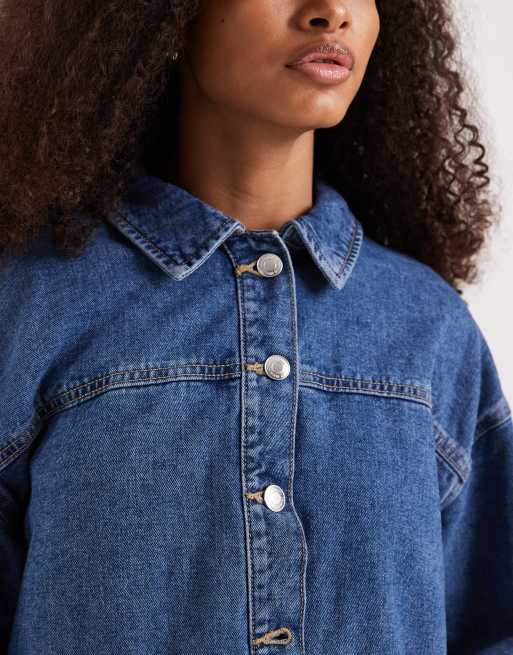 Vero Moda - Denim shacket met zakken aan de voorkant in medium blauwe wassing, 2 van 4
