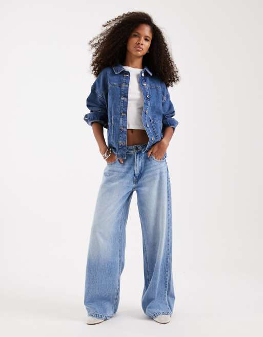 Vero Moda denim shacket with front pockets in medium blue wash, 3 of 4
