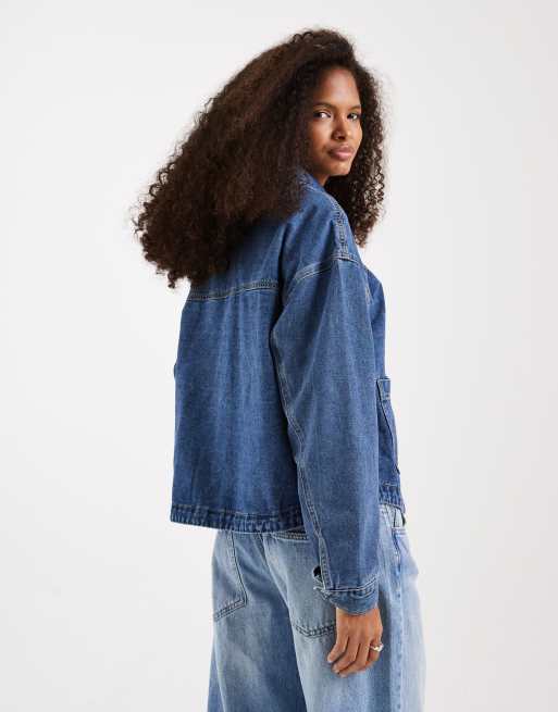 Vero Moda denim shacket with front pockets in medium blue wash, 4 of 4