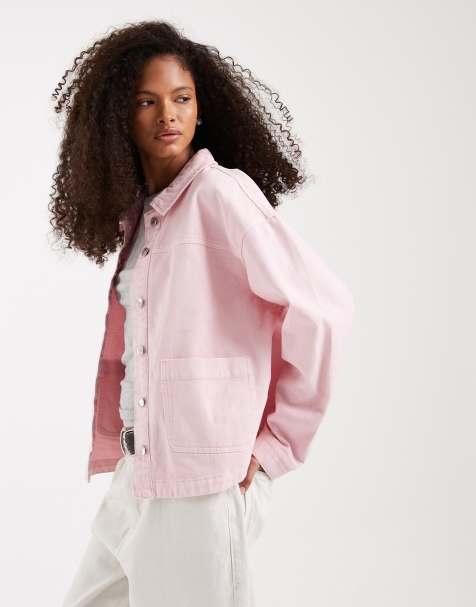 Vero Moda denim shacket with front pockets in parfait pink