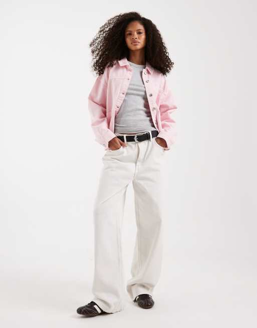 Vero Moda denim shacket with front pockets in parfait pink, 3 of 4