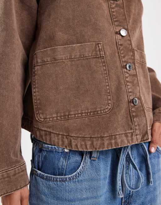 Vero Moda denim shacket with front pockets in washed brown, 4 of 4