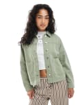[Vero Moda] Vero Moda denim shacket with front pockets in washed khaki-Green XXS Laurel Wreath