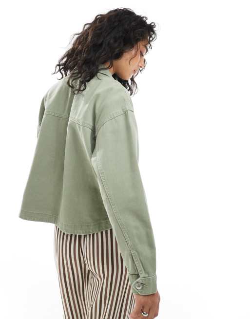 Vero Moda denim shacket with front pockets in washed khaki, 2 of 4