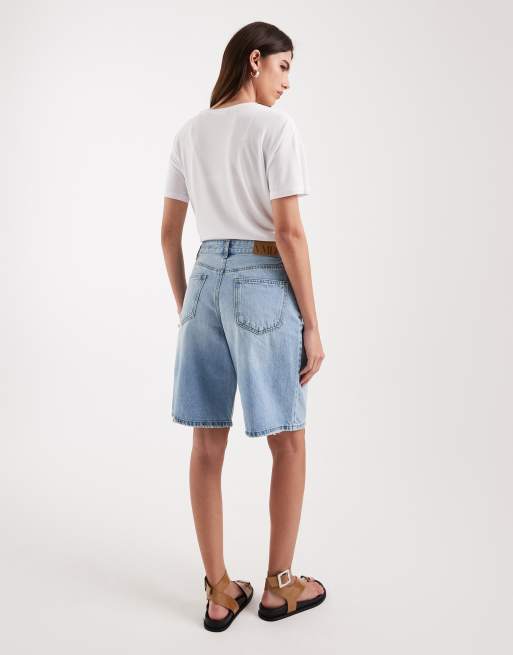 Vero Moda - Denim short met lange pasvorm en wijde pijpen in lichtblauw, 4 van 5