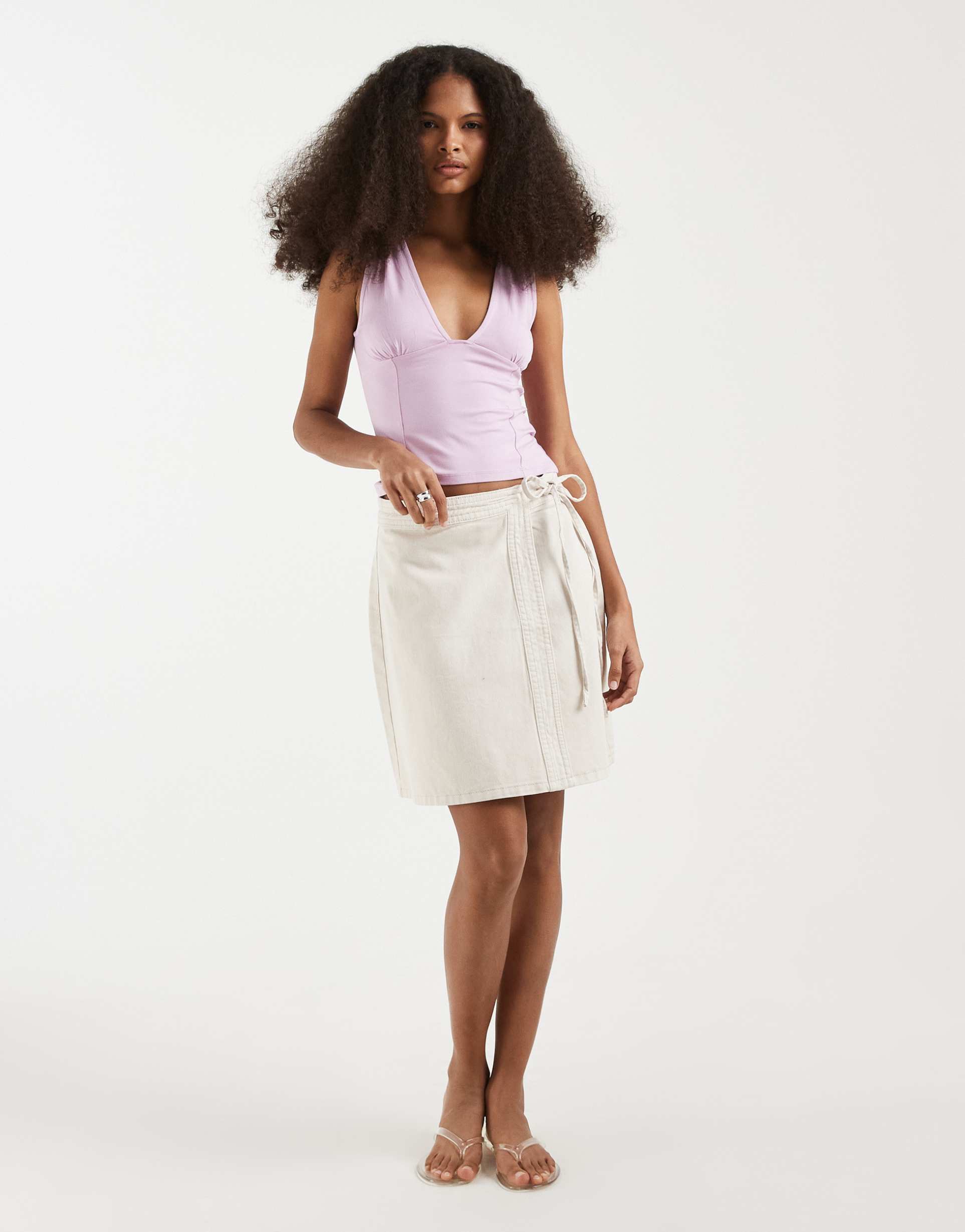 vero moda denim wrap mini skirt in cream