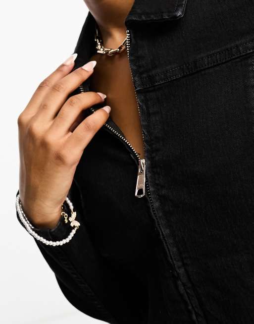 Denim Jacket Chain Sleeves  Denim Jacket Black Sleeves - Black