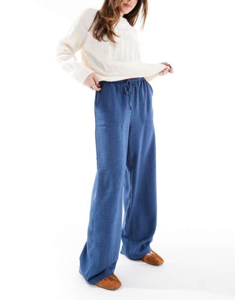 Vero Moda – Denimblå, lätta byxor med knytning i midjan - view 1