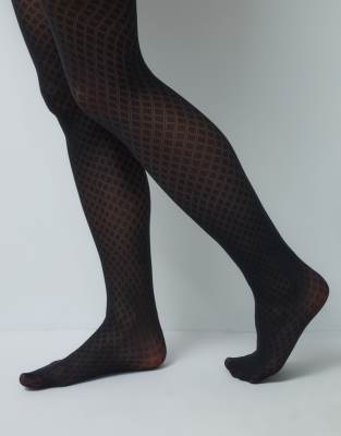 Vero Moda Diamond Pattern Tights In Black