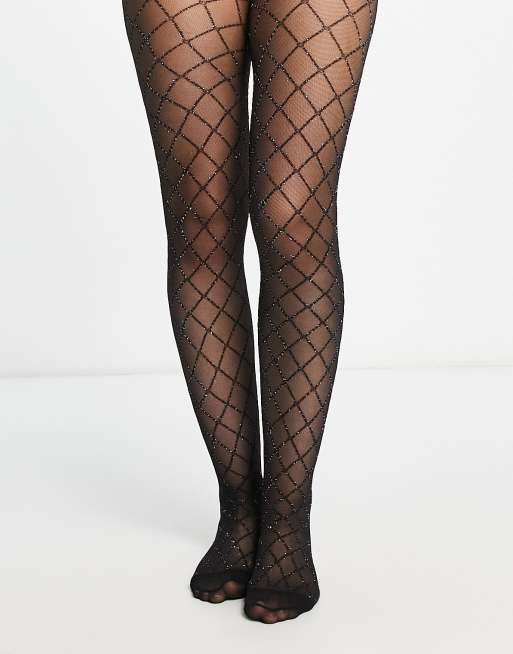 Vero Moda diamond silver glitter tights in black ASOS