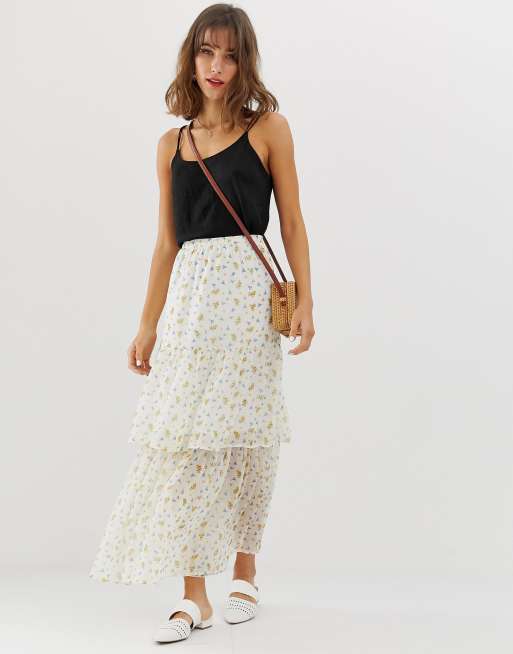 Ditsy tiered cheap maxi skirt