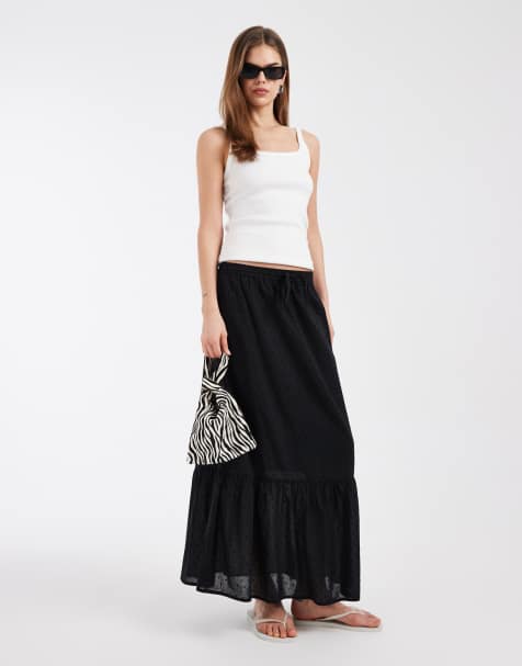 Vero Moda dobby texture boho maxi skirt in black
