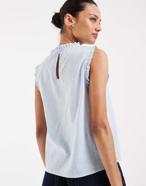 Vero Moda dobby texture ruffle trim sleeveless top in light blue, 4 of 4