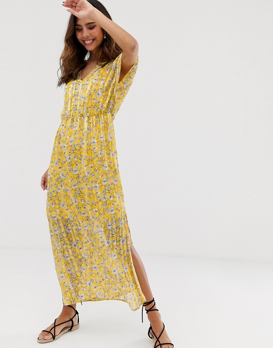 Vero Moda - Doorschijnende maxi-jurk met strepen en bloemenprint-Geel