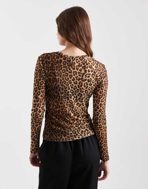 Vero Moda - Doorschijnende mesh top met lange mouwen in luipaardprint, 4 van 4