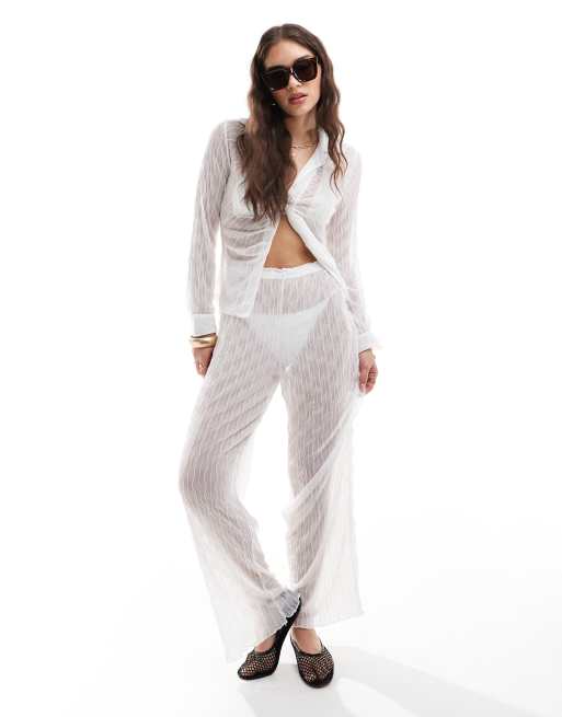 Vero Moda - Doorschijnende strandbroek met textuur in wit, deel van co-ord set