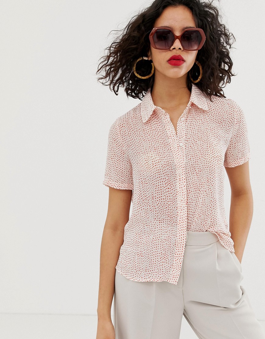 Vero Moda - Doorzichtige blouse met textuur en stippenprint-Rood