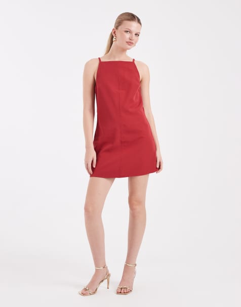 Vero Moda cami strap racer fitted mini dress in red